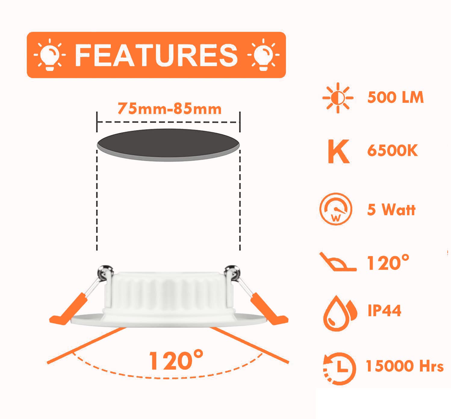 Beln Melns Ultraflache LED Einbaustrahler – 5W, 6500K, IP44, 6er Set