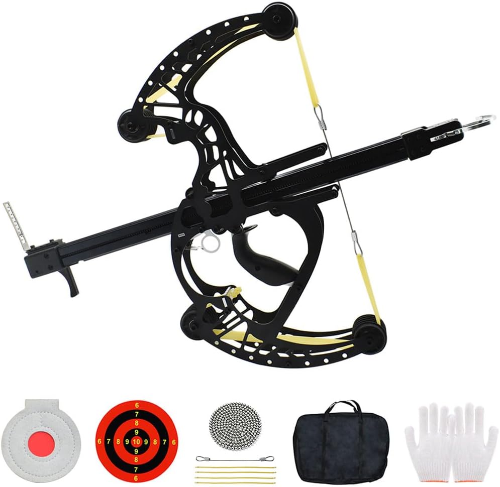 SUFFUSE Steel Ball Compound Bow, Multi-Shot Ball Bearing Bow Set, Metal Right Handed Compound Slingshot for Adult, Hunting Bow for Target Shooting