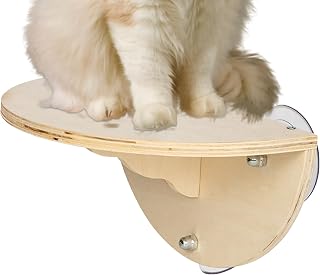 Cat Window Perch - Wooden Cat Hammock Convertible Wall Mounted Seat, Stable Suction Cup System, Space-saving Design | for Indoor Kittens Apartment Window Relaxation Sunlight View | 2-i-1 sladdlös katthängmatta för Sovrum Fönster Abborre Sola Lounga tupplursplats ombonad Mjuk plysch