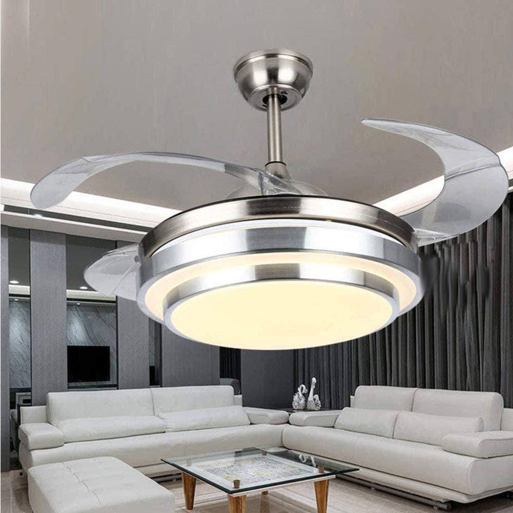 Modern Ceiling Fan Lights with Invisible Blades and Remote Contro 3 Color Changes with Silent Motor for Living Room Bedroom Restaurant (42 Inch-Style 2)