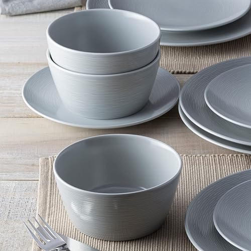 Miniatura 6 de Noritake Colorscapes - Juego de vajilla Coupé de 12 piezas con diseño de remolino gris sobre gris, servicio para 4