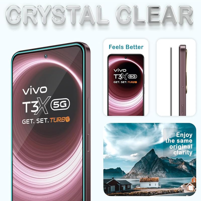 Image of Tempered Glass Screen Protector Compatible For Vivo T3X 5G / Vivo T3X 5G Smartphone Full Screen Coverage (Except Edge To Edge) And Free Complete Easy Installation Kit