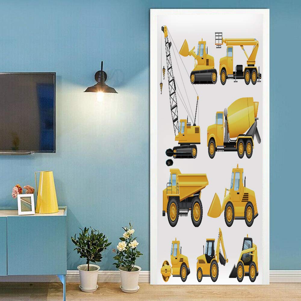 Sticker de porte trompe l'oeil véhicule d'ingénierie papier peint imperméable pour chambre d'enfant