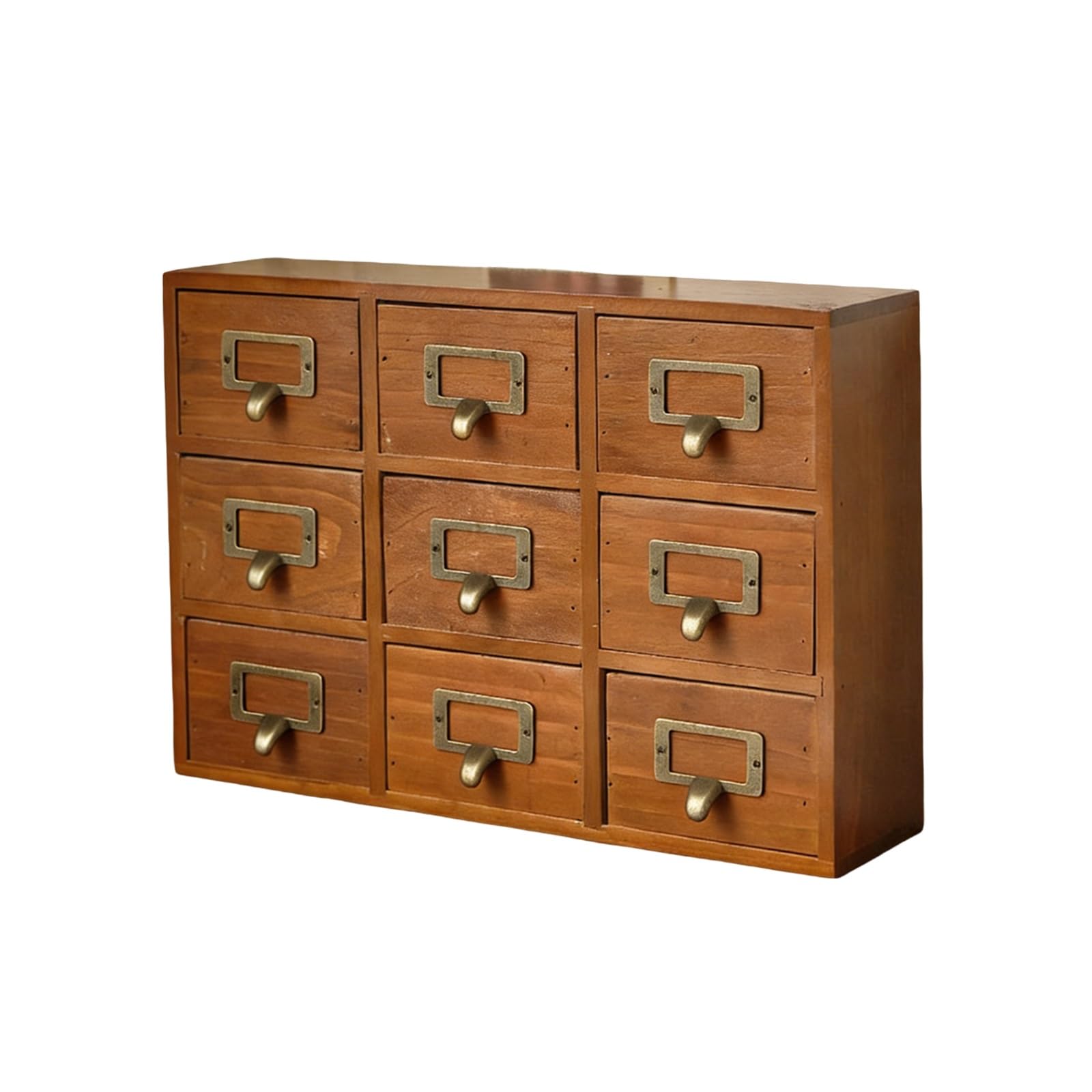 Apothecary Cabinet with Drawers, Wooden Library Card Catalog Cabinet with Metal Handles, Vintage Tabletop Storage Organizer Box for Tea Crafts Office Supplies(Brown,9-Drawer)