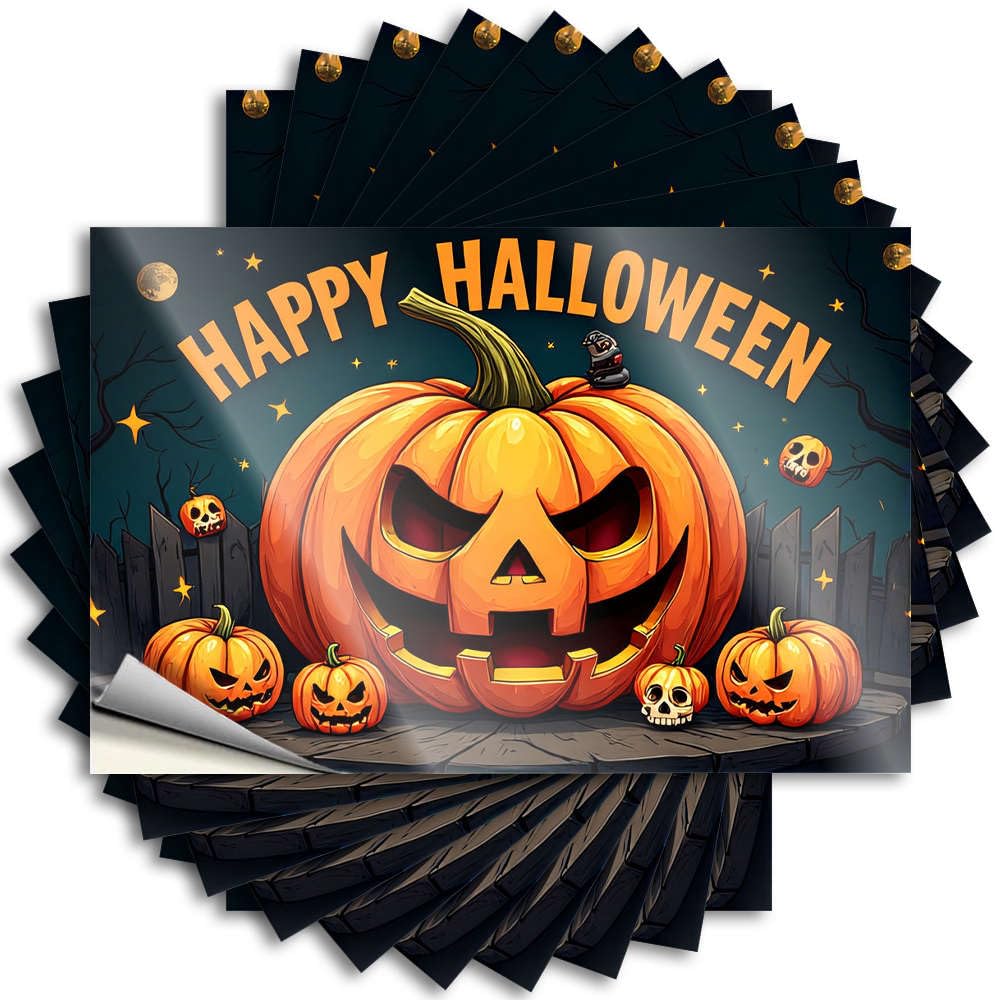 Fzfn Men's Colour Happy Halloween With Carved Pumpkins! Funny Home Decor Plastic - Decals Laptop Waterproof Decal(12X18cm)