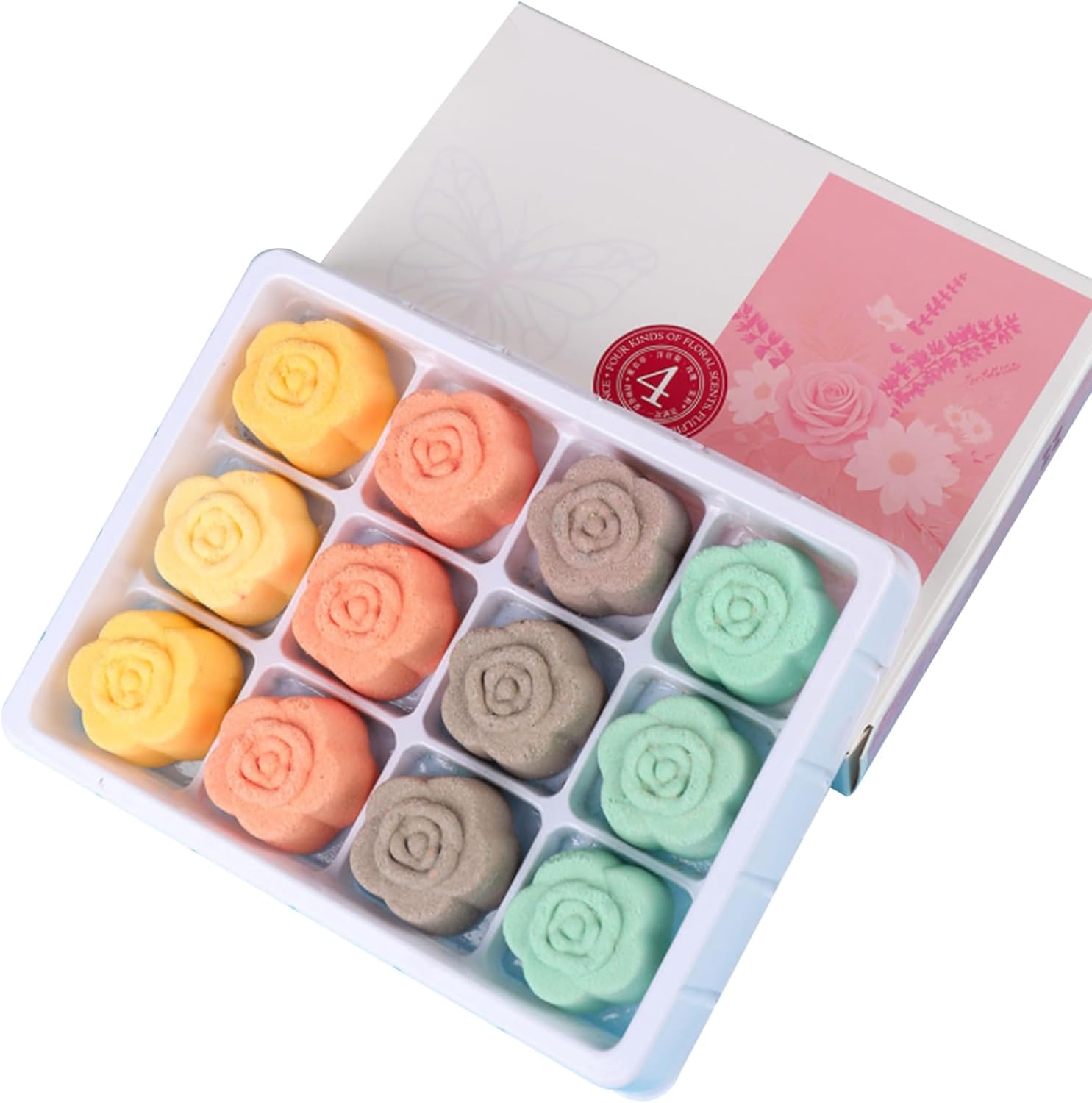 Foot Bath Bombs 12PCS/Set Natural Foot Soaking Salts with 4 Lavender, Jasmine, Rose, Chamomile Aroma for Feet Callus, Dry Cracked, Stubborn Feet Odor Scents Bath Bombs, Soaking Salts, F