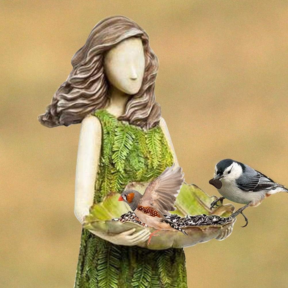 AYNEFY Fairy Garden Statue with Bird Feeder,Lawn Decoration Ornaments Bird Bath Birdbaths Bird Feeder Waterer Tray Garden Art Sculptures for Outdoor Courtyard Yard Decor