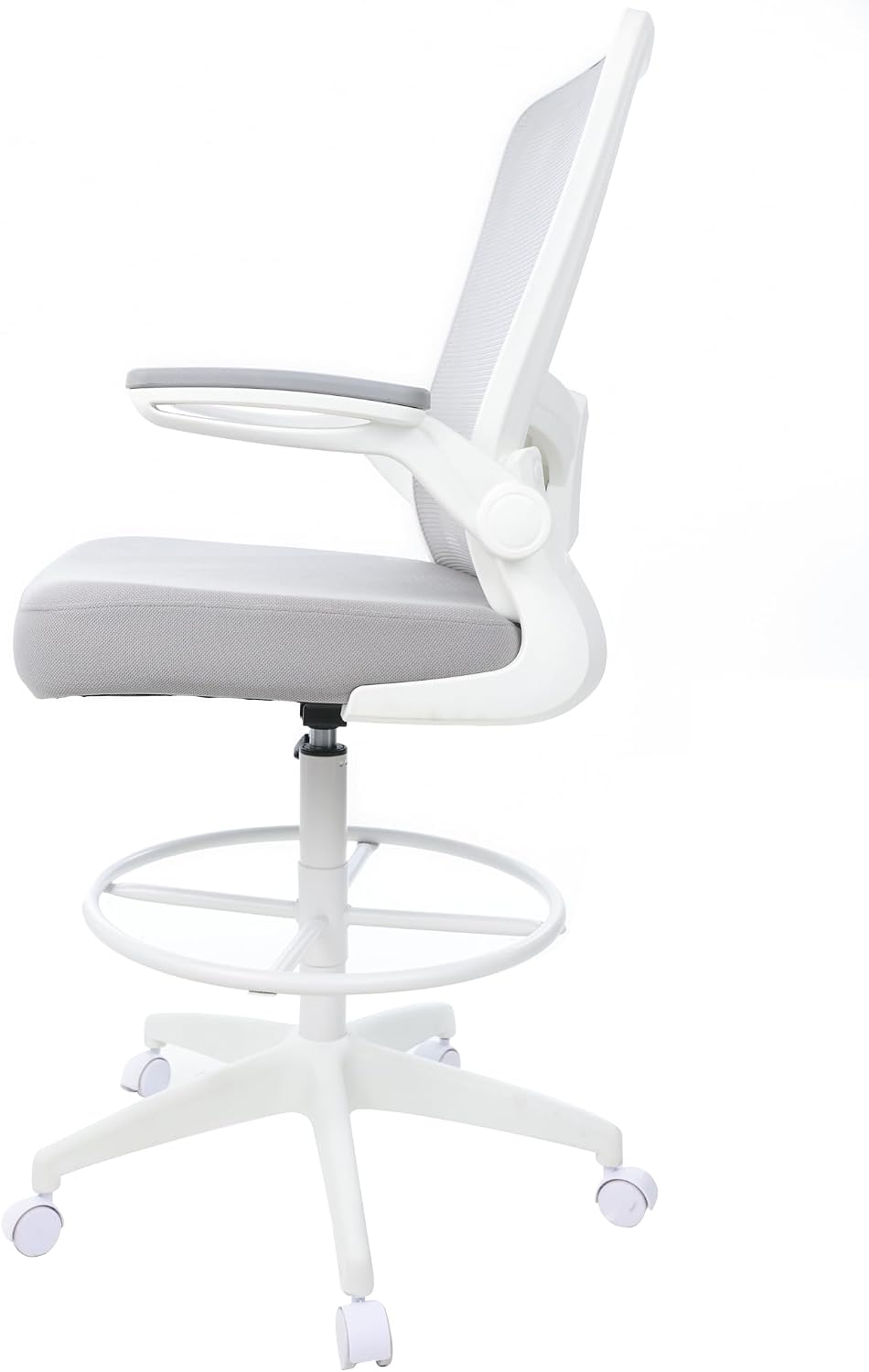 Boss Office Products Mesh Flip Arm Stool Drafting Chair, Gray/White