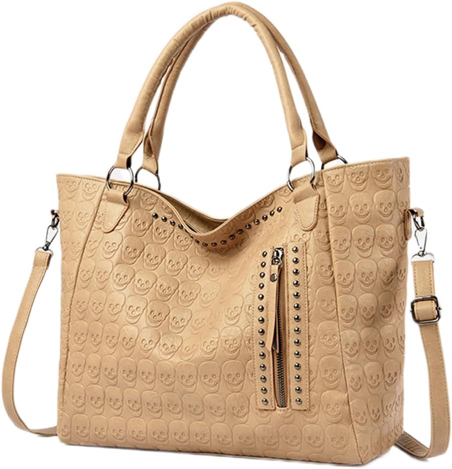 Women Skull Large Tote Bag Rivet Studded Handbag PU Leather Gothic Purse Printing Shoulder Bag Punk Satchel Black | Skull, Large, Rivet Studded, PU Leather, Gothic, Purse, Printing, Punk - Image 2