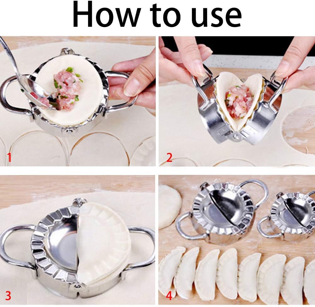 PAMISO 2 Packs Dumpling Maker, Stainless Steel Mini Empanada Press Mold - Pastry Tools Dumpling Mold Kitchen Accessories(3 inch Dia +3.7 inch Dia/S+M)