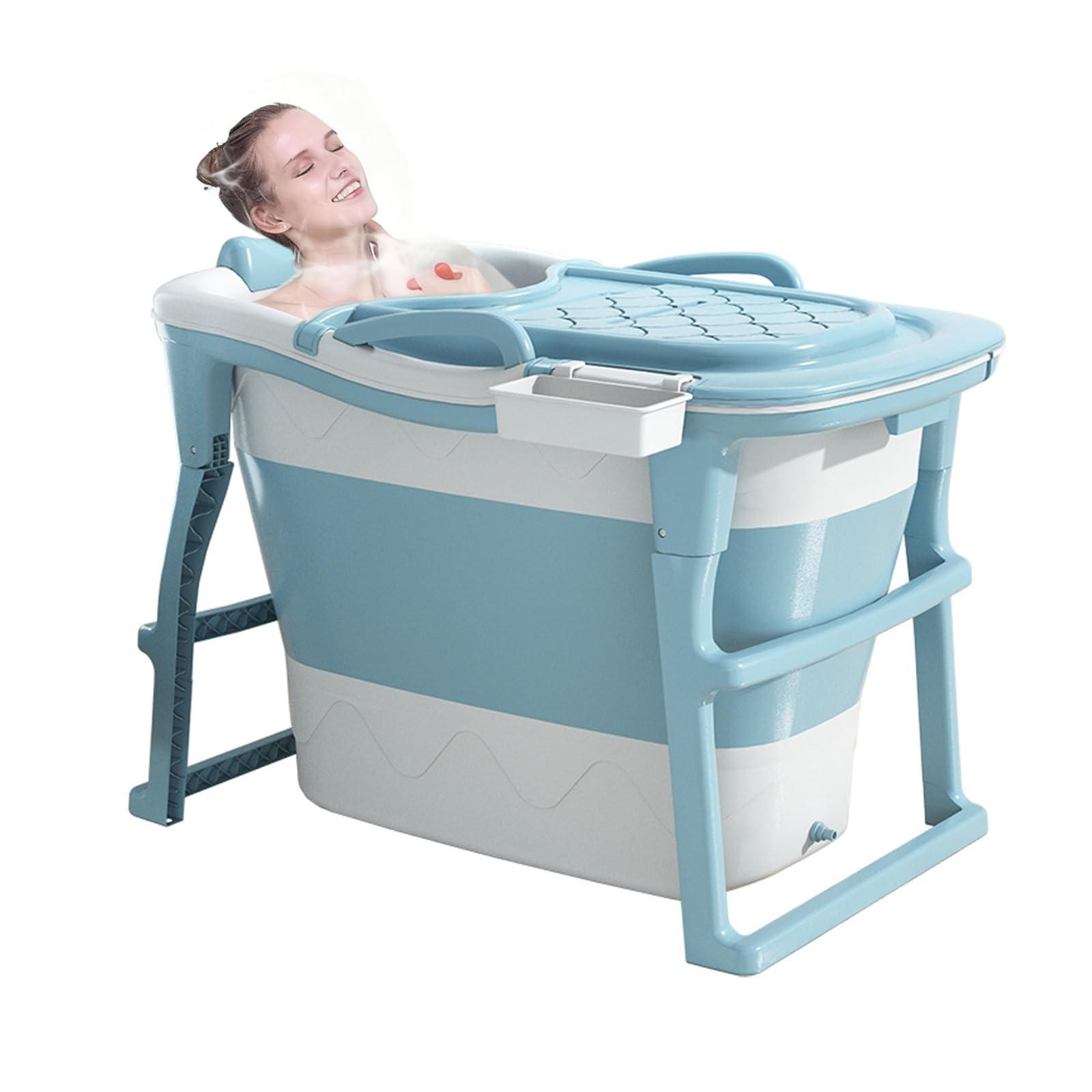 Bañera plegable para camping y familias con tapa y pasamanos