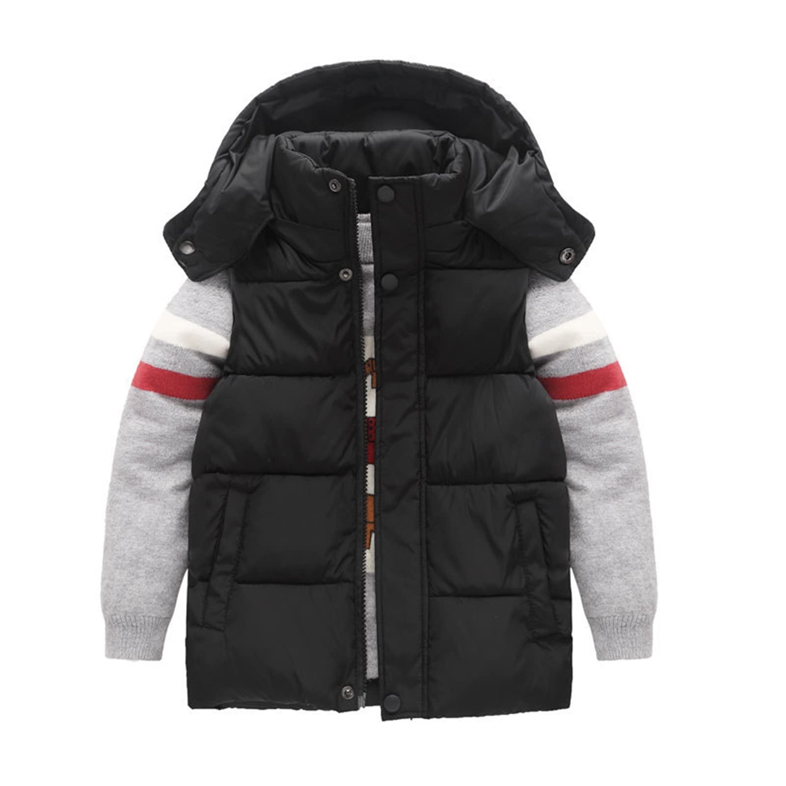 Gilet senza maniche con cappuccio leggero e caldo per ragazzi e ragazze, Piumino senza maniche autunno inverno antivento, Nero, 13-15 anni