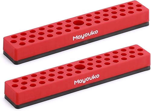Mayouko Organizador magnético de brocas hexagonales de 14 de pulgada, 43 agujeros, soporte de broca de 14 de pulgada, rojo, 2 estantes, soporte