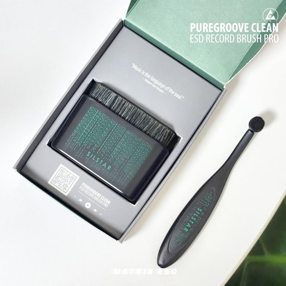 PureGroove Clean ESD Record Brush Pro – Premium Triple-Layer Anti-Static Vinyl Cleaning Brush with Conductive Copper Fibers & Ultra-Soft Bristles for Deep Groove Dust Removal Audiophile-Grade LP Care