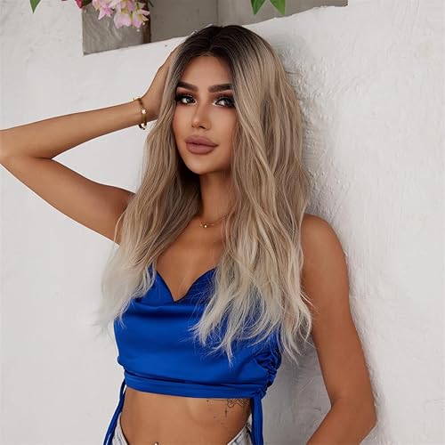 Miniatura 8 de Pelucas rubias sucias con flequillo para mujer, pelucas de pelo largo ondulado rizado, pelucas de fibra sintética resistentes al calor, para uso