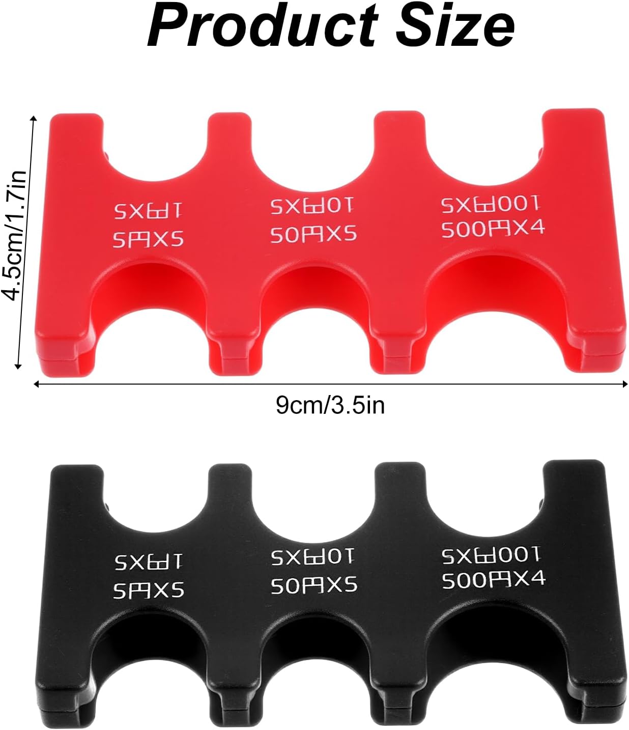 2 PCS Yen Coin Holder Japanese Coin Organizer with 6 Slots Pocket Hard Case Yen Coins Organizer Storage Rectangle Plastic Sorter Collection Purse Wallet Coins Dispenser for Car Travel (Black Red)
