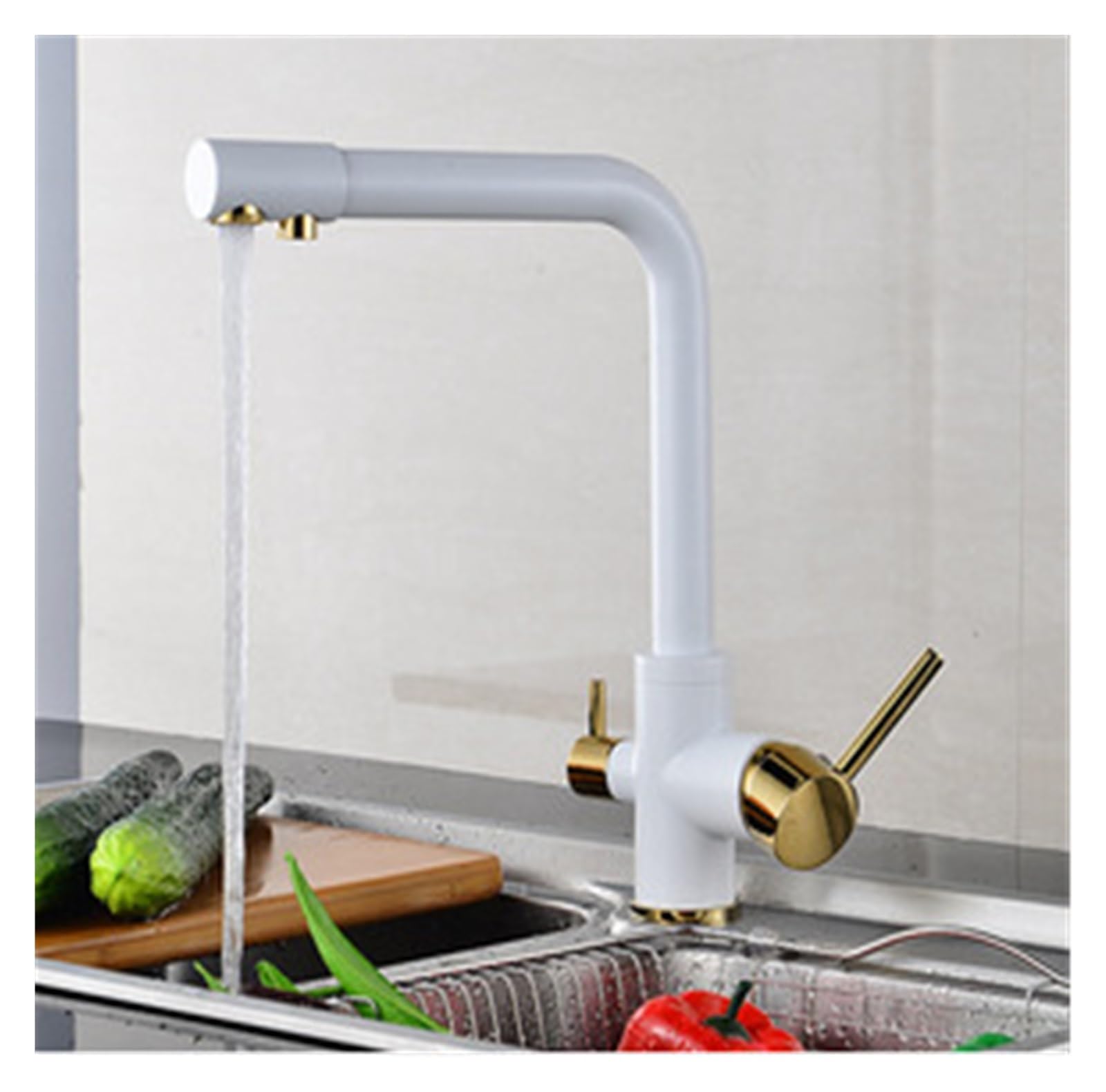 Filtre robinet de cuisine eau pure pour supprimer le calcaire mitigeur blanc or