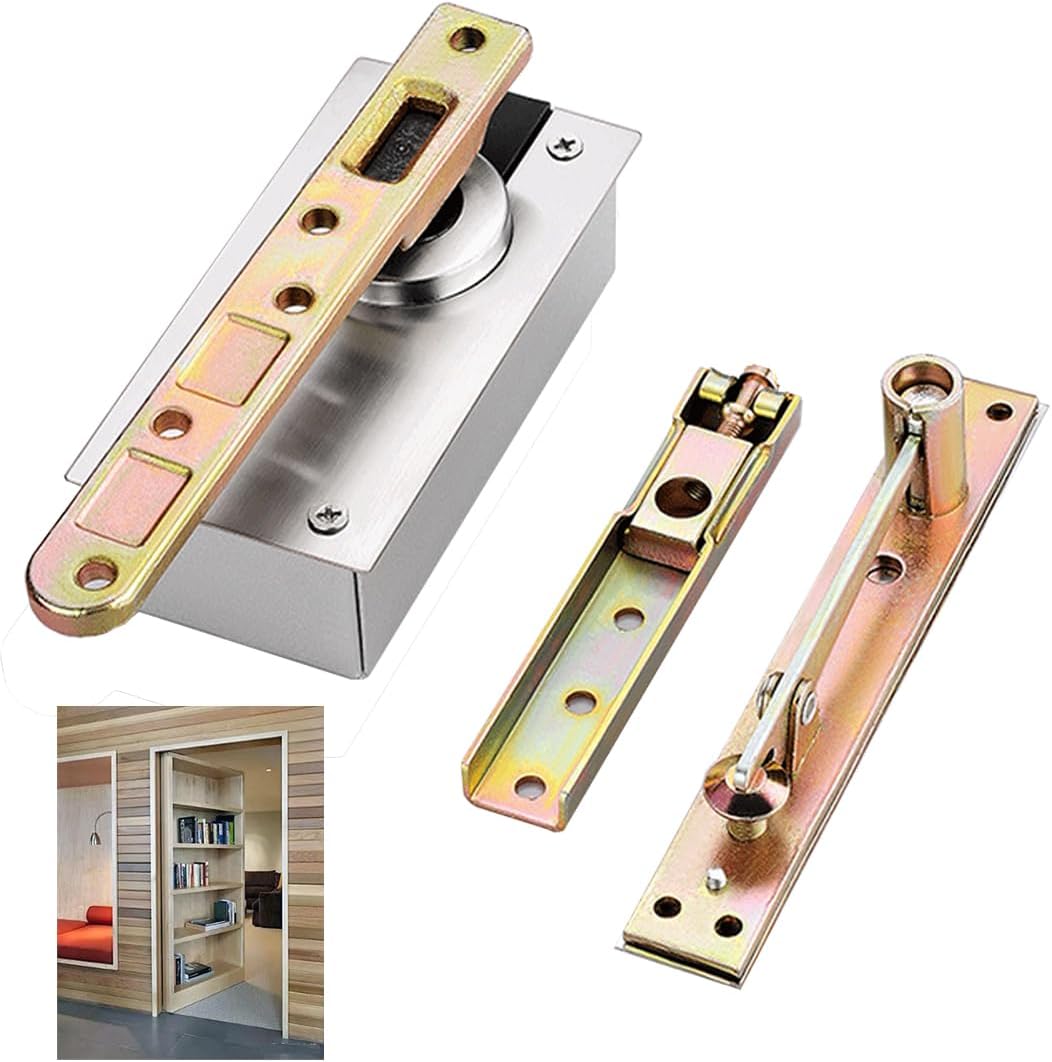 HOWHY Pivot Hinges, Hidden Hardware for Heavy Duty Wood Doors, Bookcase & Secret Door, Maximum Load 880lb, 360 Degree Rotation, Center or Side Mounting