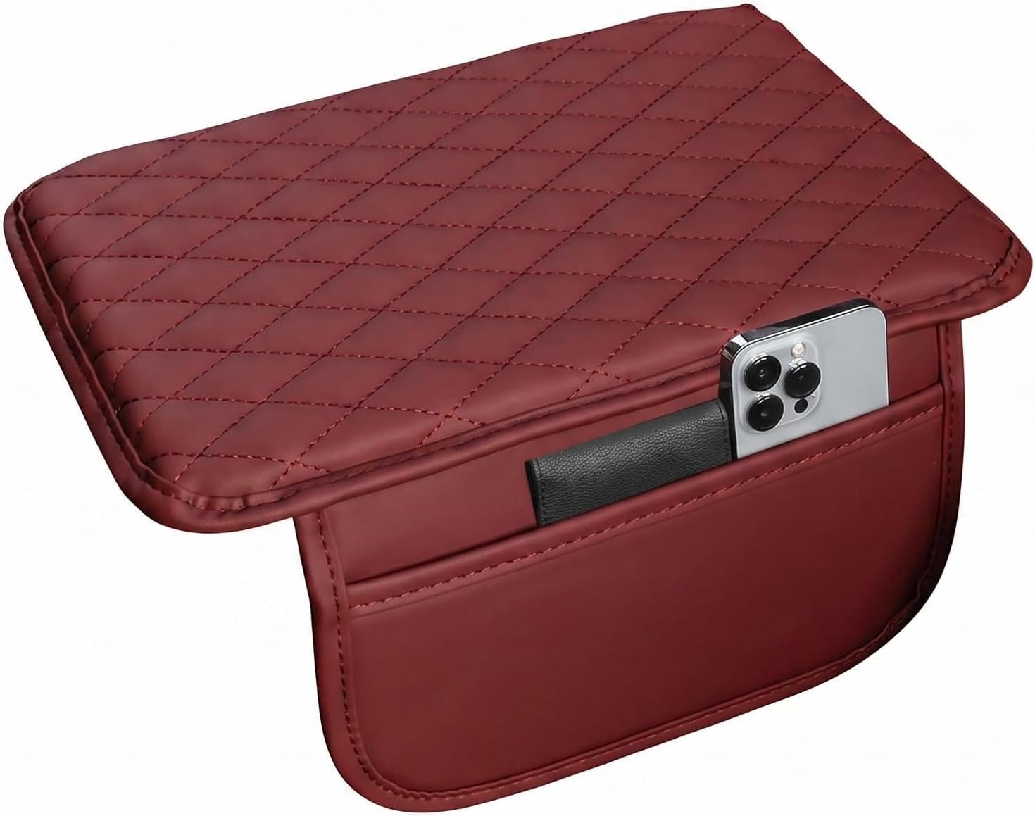 Car Center Console Cover, Leather Car Arm Rest Cover, Middle Console Covers with Storage Bags, Auto Interior Armrest Covers Cushion, Universal for Most Vehicles (Red)