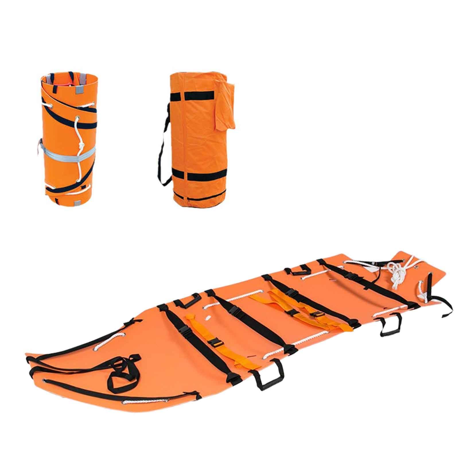 Multifunktionale tragbare Trage - faltbares Spineboard, geeignet für Höhenlagen und den Einsatz am Boden, Notfallsituationen an Unfallstellen, Tragfähigkeit 160 kg, leuchtende Farben.