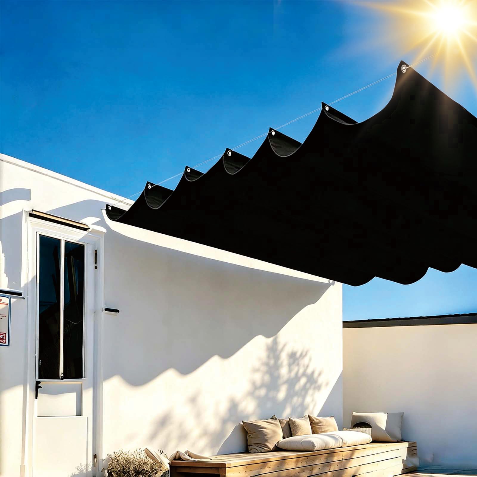 Voile d'ombrage rétractable contre les UV et la pluie pour sécuriser le patio