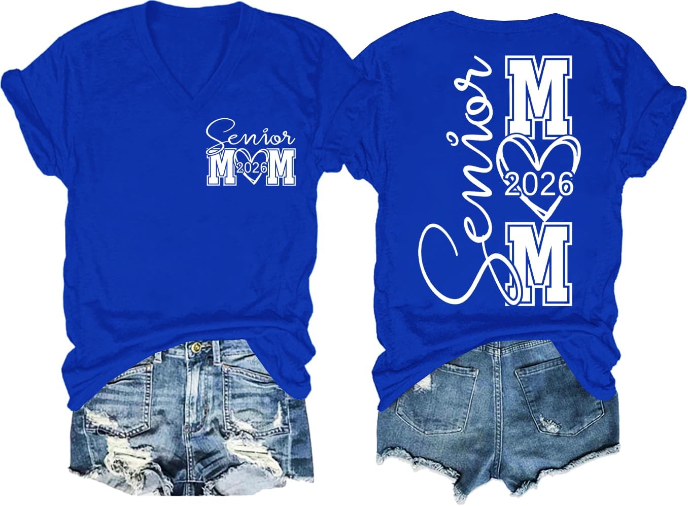 Senior Mom 2026 Shirt V Neck Senior Mom Shirts Class of 2026 Graduate Mama Tshirt Funny Two Sided Graphic Tees Tops