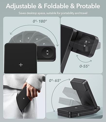 Miniatura 4 de Cargador inalámbrico plegable para Samsung, estación de carga rápida Samsung 3 en 1 para S25 Ultra S24S23S22Z Fold 76Z FlipNote, cargador de reloj