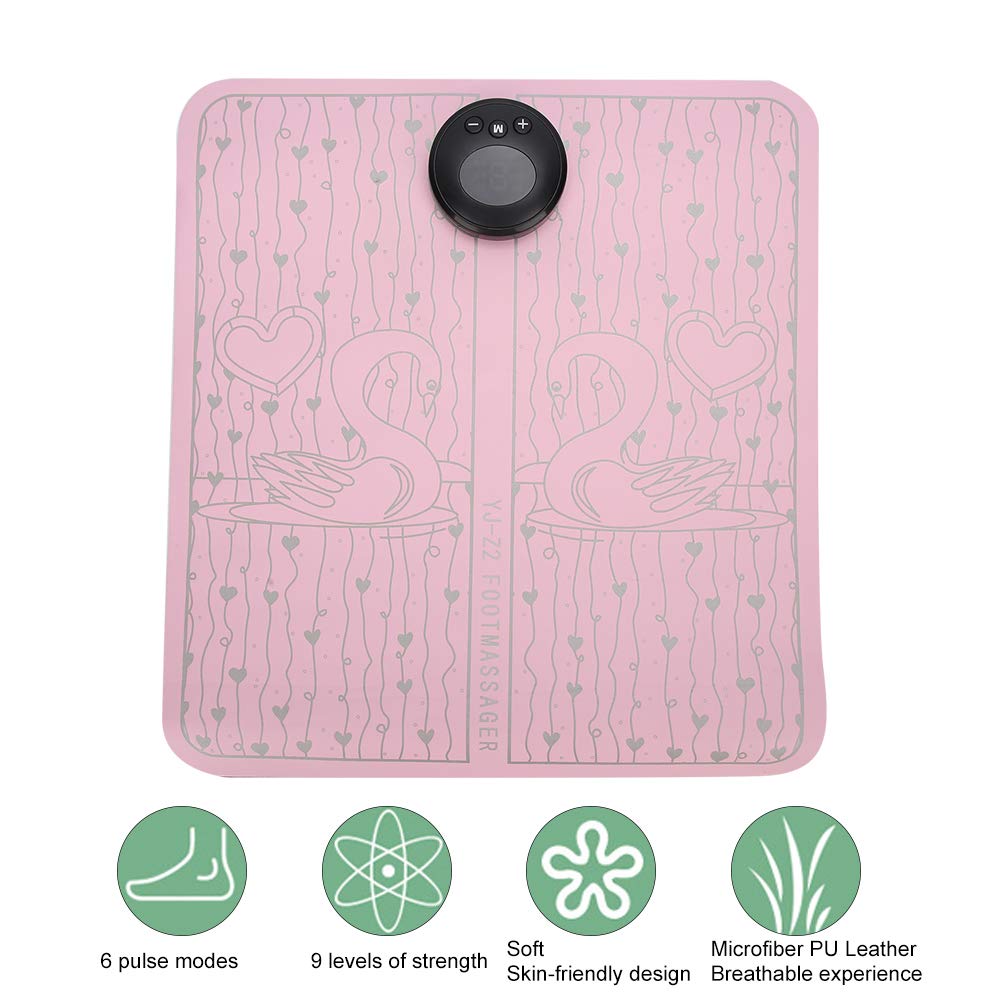 Tapis de massage électrique pour les pieds, tapis de massage électrique, chargement USB, coussin de façonnage des jambes, 6 modes, 9 forces (rose)