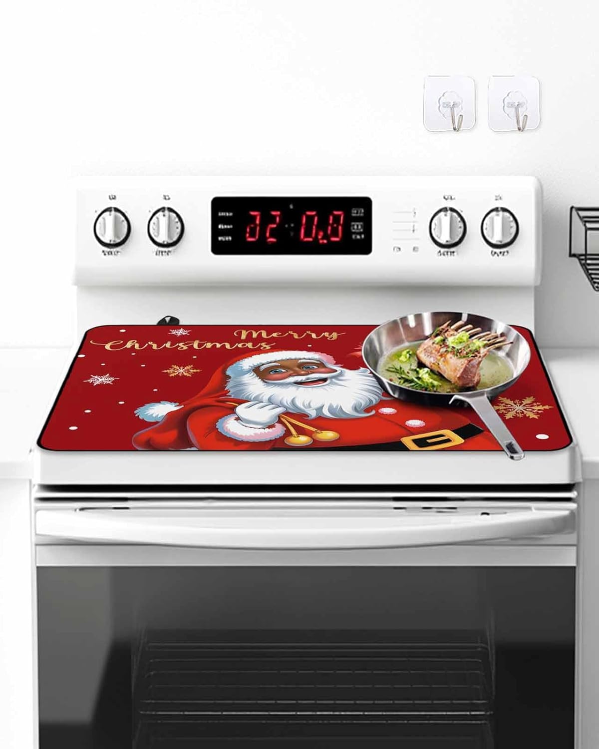 Christmas Stove Top Cover Black Santa Claus Stove Cover for Electric Stove Top Merry Christmas Snowflake Glass Cooktop Covers Anti-Slip Mat Heat Resistant Countertop Protector 28.5"x20.5"