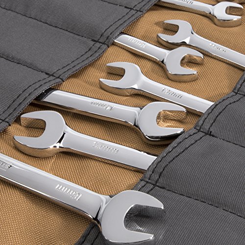 Dickies Small Wrench/Screwdriver Organizer Roll For Mechanics, 16 Tool Pockets, Durable Canvas Construction, 13.5 In. X 12.75 In. Unrolled, Grey/Tan #TOP2
