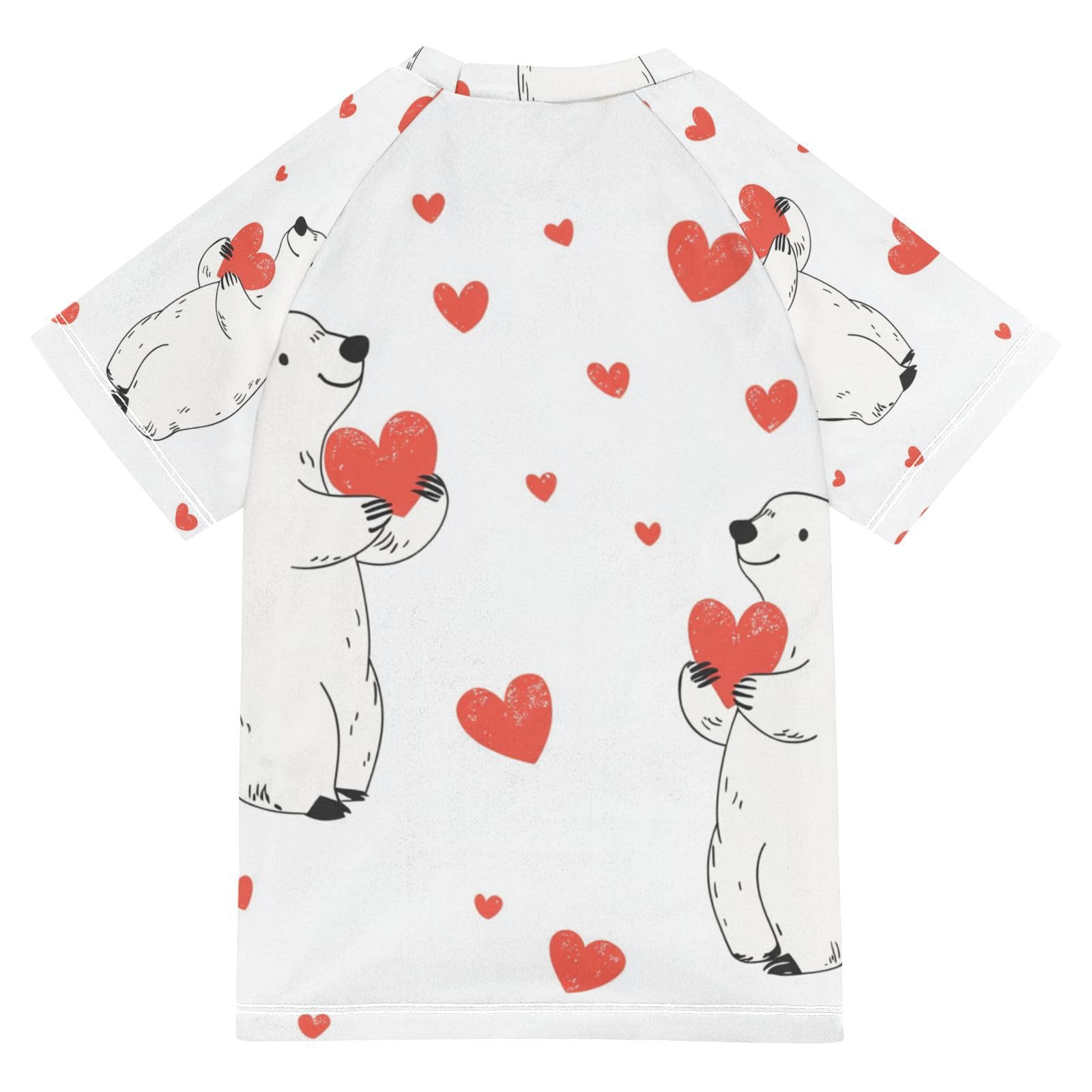 Jucciaco Boys Swing Shirts Heart Raccoon Bear White Rashguard Short Sleeve Kids T-Shirts Sun UPF 50+