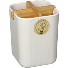 Lexon LH39W8 Bamboo Toothbrush Holder, White, 8.5 x 8.5 x 10.5 cm