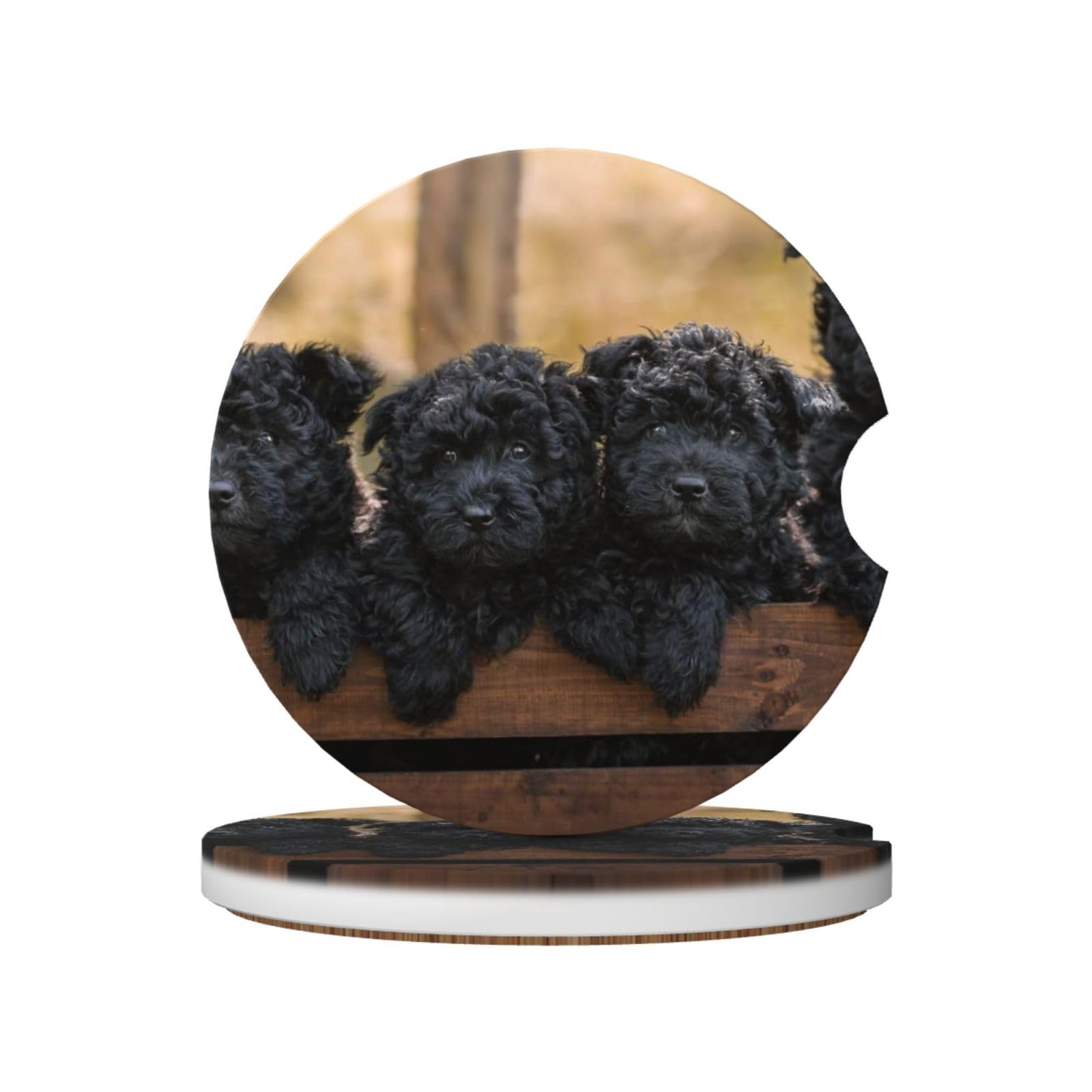 Affenpinscher Family Puppies Black Dogs Monkey, Car Cup Holder Coasters 2 Pack, Absorbent Ceramic Car Coasters with Non Slip Cork Base