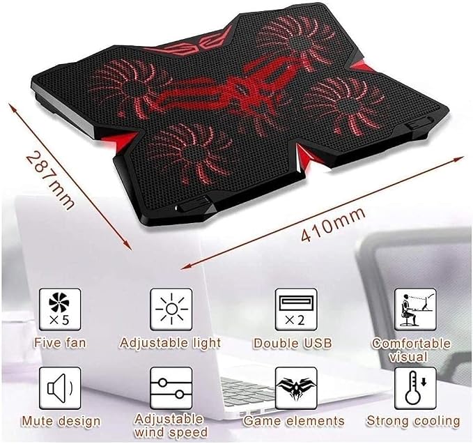 Base refrigerante para laptop con 5 ventiladores silenciosos miniatura 3