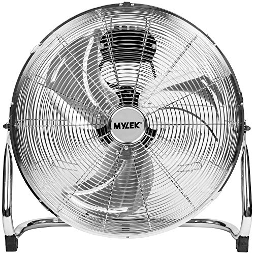 MYLEK High Velocity Floor Fan 18 Inch Chrome Cool Cold Air Cooling Circulator 3 Speed Portable Adjustable Tilt Industrial Gym Warehouse (18)