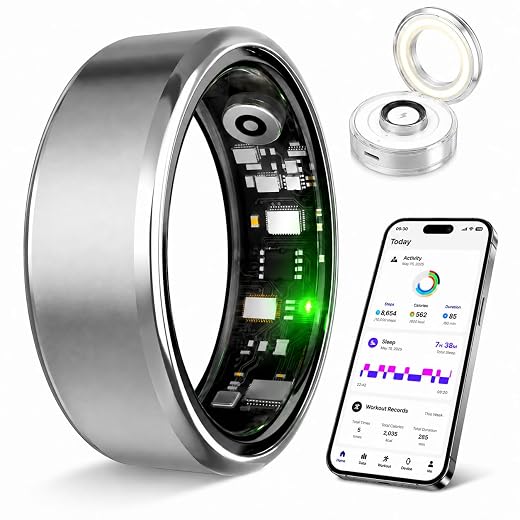 Smart Ring Tracker for Men Women, Sleep Tracker Ring, Fitness Tracker (Matte Silver, 8)