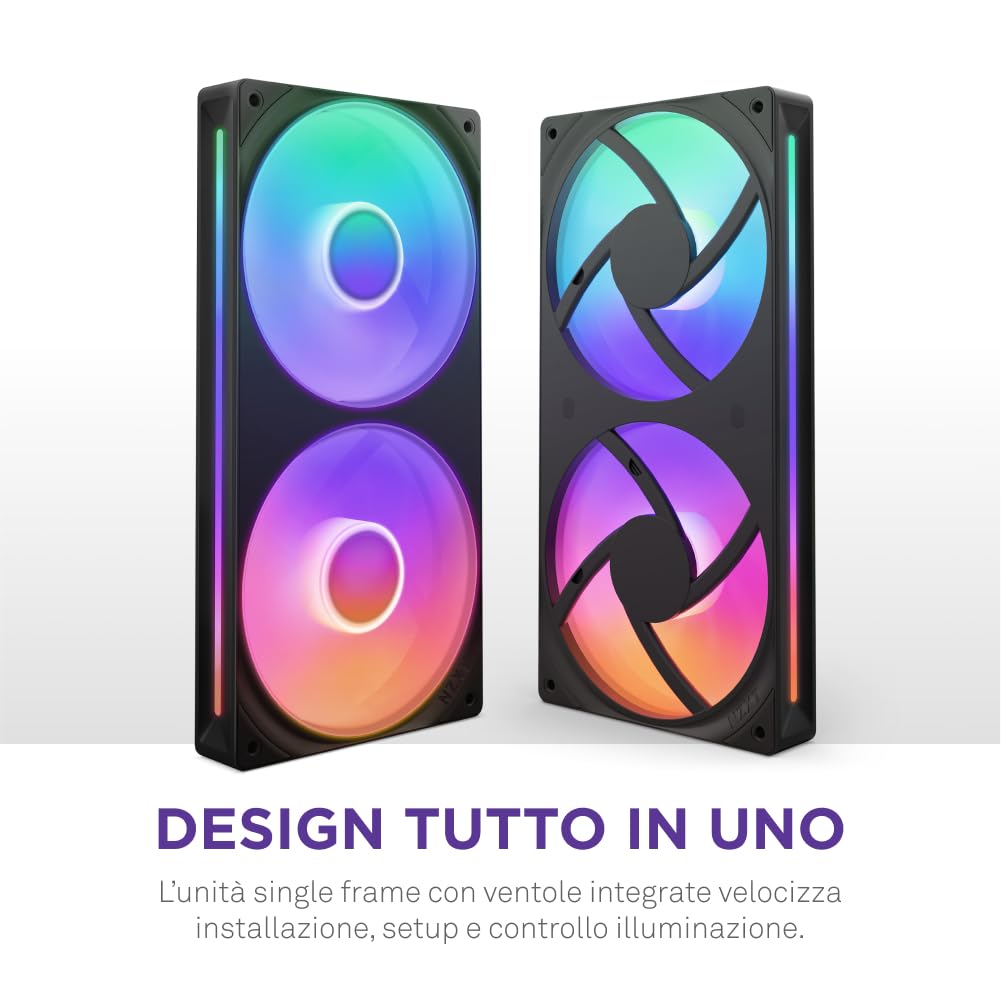 NZXT F240 RGB Core - Telaio singolo 240 mm con 2 ventole RGB 120 mm - Controllo velocità illuminazione - Alta pressione statica e flusso d'aria - Cuscinetti fluidodinamici - 8 LED aRGB - Nero