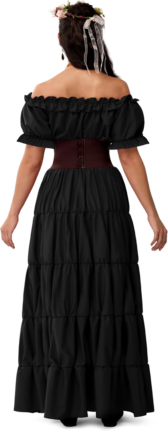 Spooktacular Creations 5Pcs Halloween Renaissance Medieval Dress Costume Women, Fairy Peasant Irish Cottagecore Dress