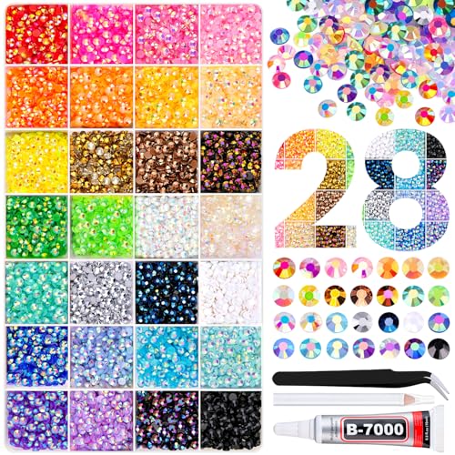 Image of 16000Pcs Resin Rhinestones with Tweezers for Crafting, Mixed-Color 4mm Bedazzling Crystal with 1Pcs 10ml B7000 Jewelry Glue for DIY Crafts Clothing Tumblers Shoes Fabric Nail Art