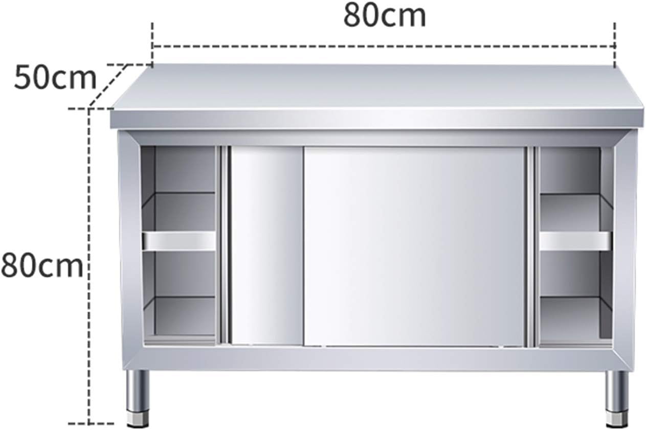 201 Stainless Steel Workbench Kitchen Movable Workbench 2 Tier Load-Bearing 500KG Commercial Balcony Canteen Microwave Storage Workbench (80 * 50 * 80 Single Pass)