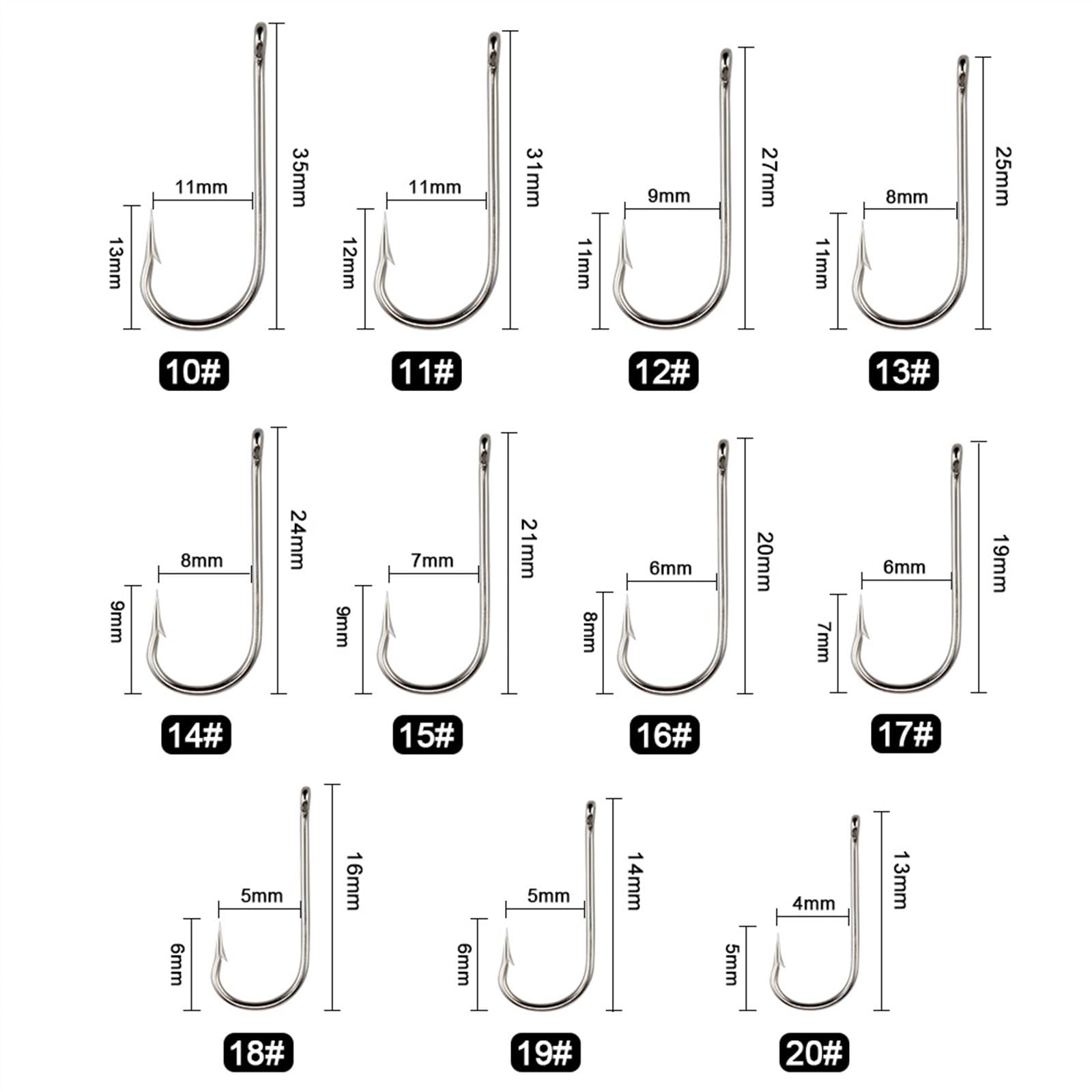 Amo da Pesca Amo da Mare con Anelli Grandi in Nichel Tondo 100 Pezzi/Scatola Ganci for Jigging Carpa Amo Attrezzatura da Pesca 10# -20# Accessori per la Pesca (Color : 15#)