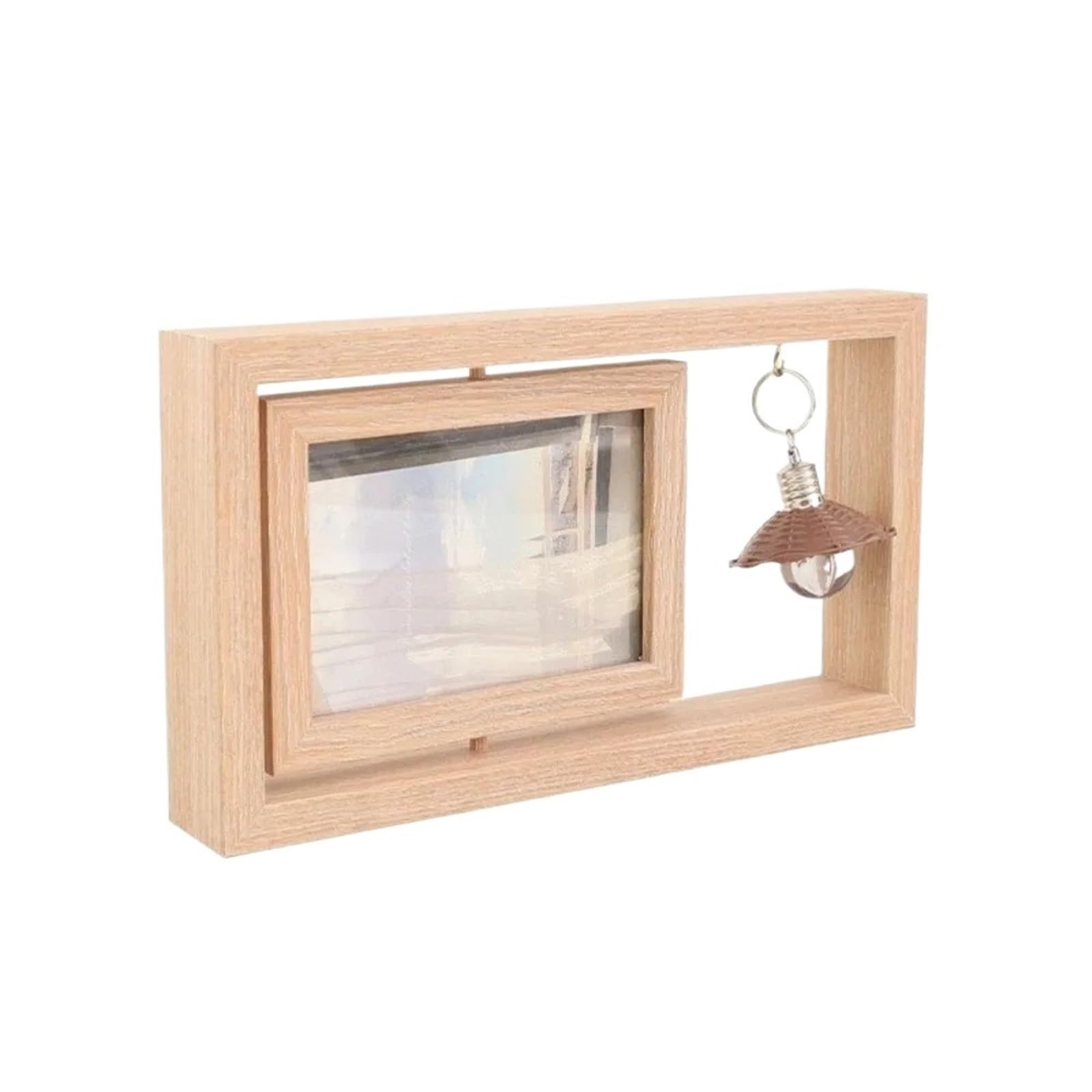 Rotating Photo Frame Double-Sided Wooden Picture Frame Square Flip Photo Rotate Commemorative Living Room(6 Inches)