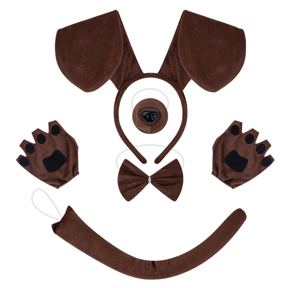 UZEXYO 5 Piece Dog Man Costume Set with Ears Headband Nose Bow Tie Tail and Paw Gloves for Adults Kids Fancy Dress World Book Day Halloween Party