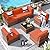 Poteban Patio Furniture Set, 7 Pieces Outdoor Modular Conversation Set Wicker Sectional Sofa for All Weather Rattan Patio Couch for Porch Garden Backyard Balcony Poolside (Orange)