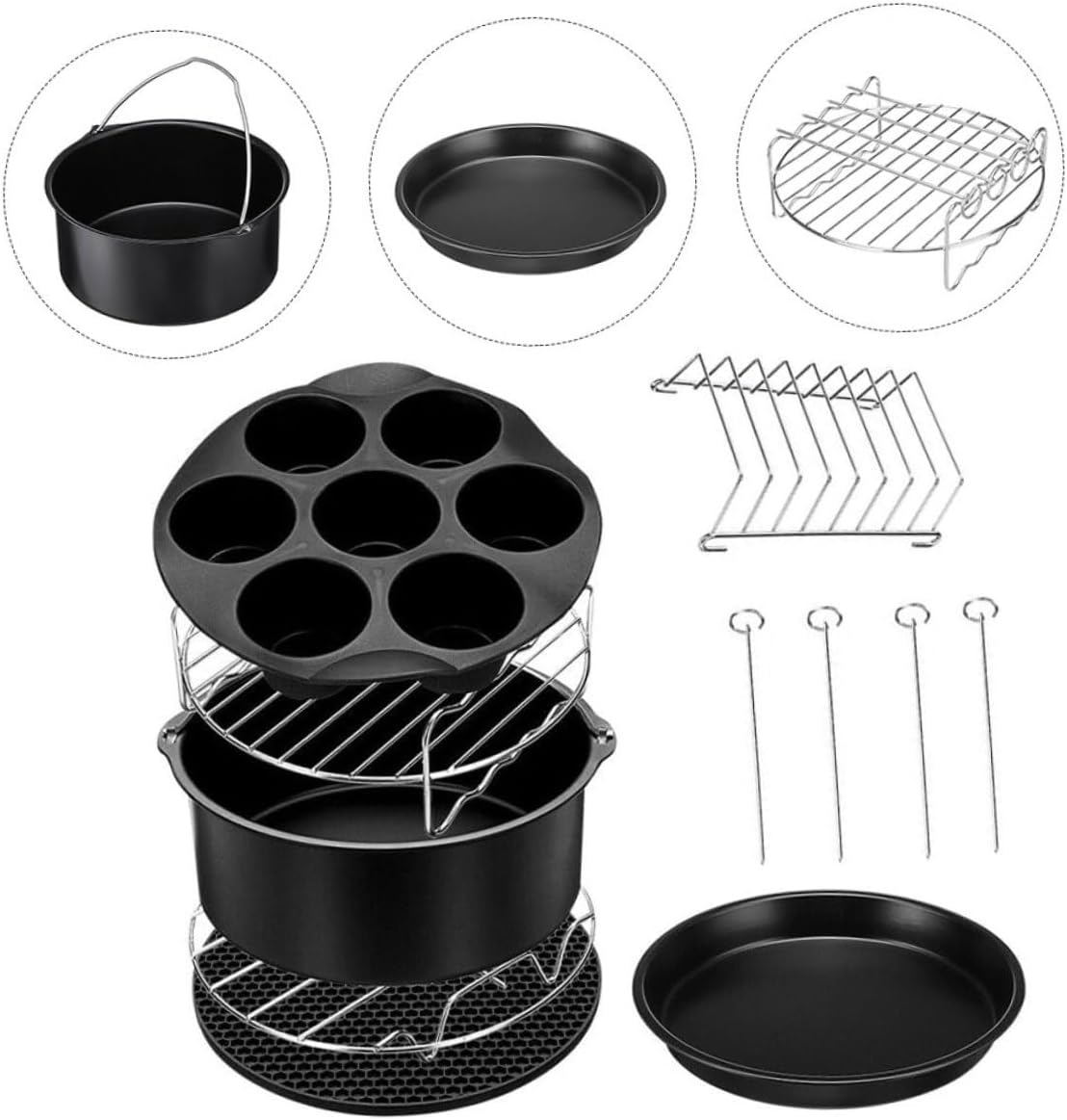 Air Fryer Pot Kit 8 Inch Cake Pizza Pan Set Grill Accessory Baking Supplies Non-Stick Kitchen Tools