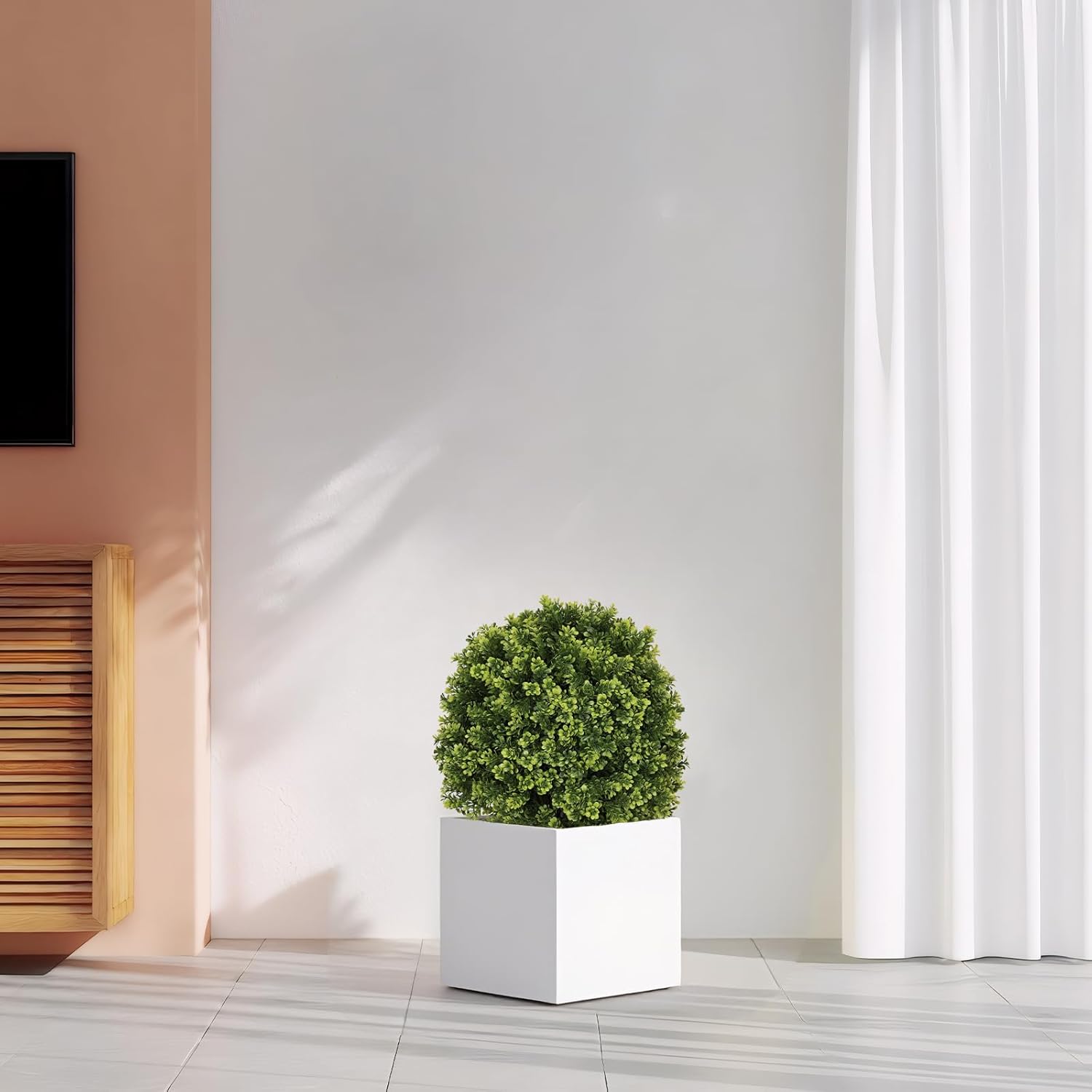 Artificial Topiary Boxwood Ball Trees: 22in Outdoor UV Resistant Faux Shrubs - 2pcs Set for Patio Balcony Front Porch Decoration with Stable Black Pot