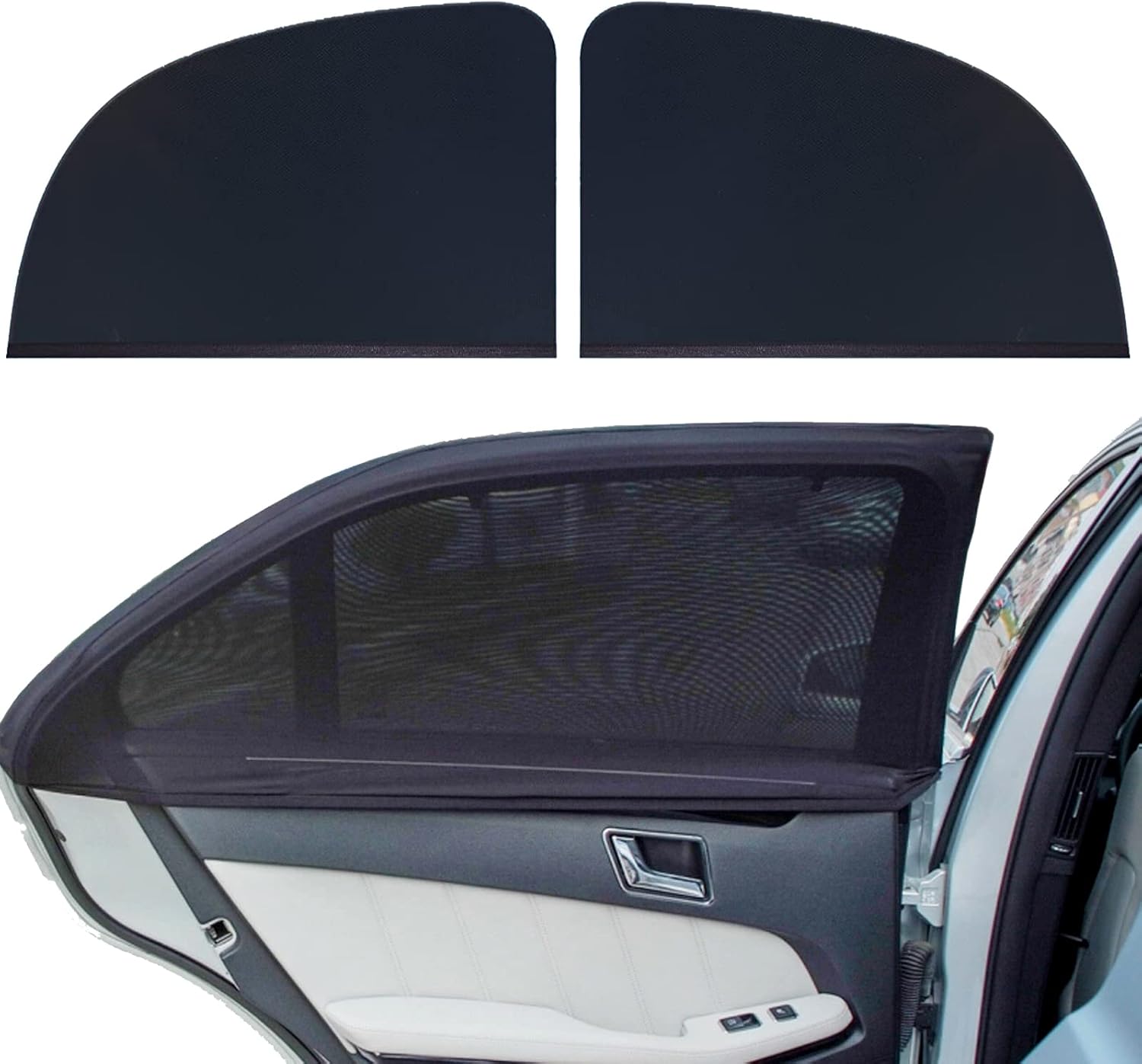 2 PCS Universal Car Window Shade, Stretchable Breathable Mesh Front