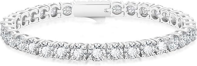 KRKC&CO Tennis Bracelet, Zirconia, Men’s Bracelet, 3/4/5 mm, Hypoallergenic, CZ Diamond, White Gold Plated, Sparkling, Hip-Hop Street Style Accessory, Unisex, Gift