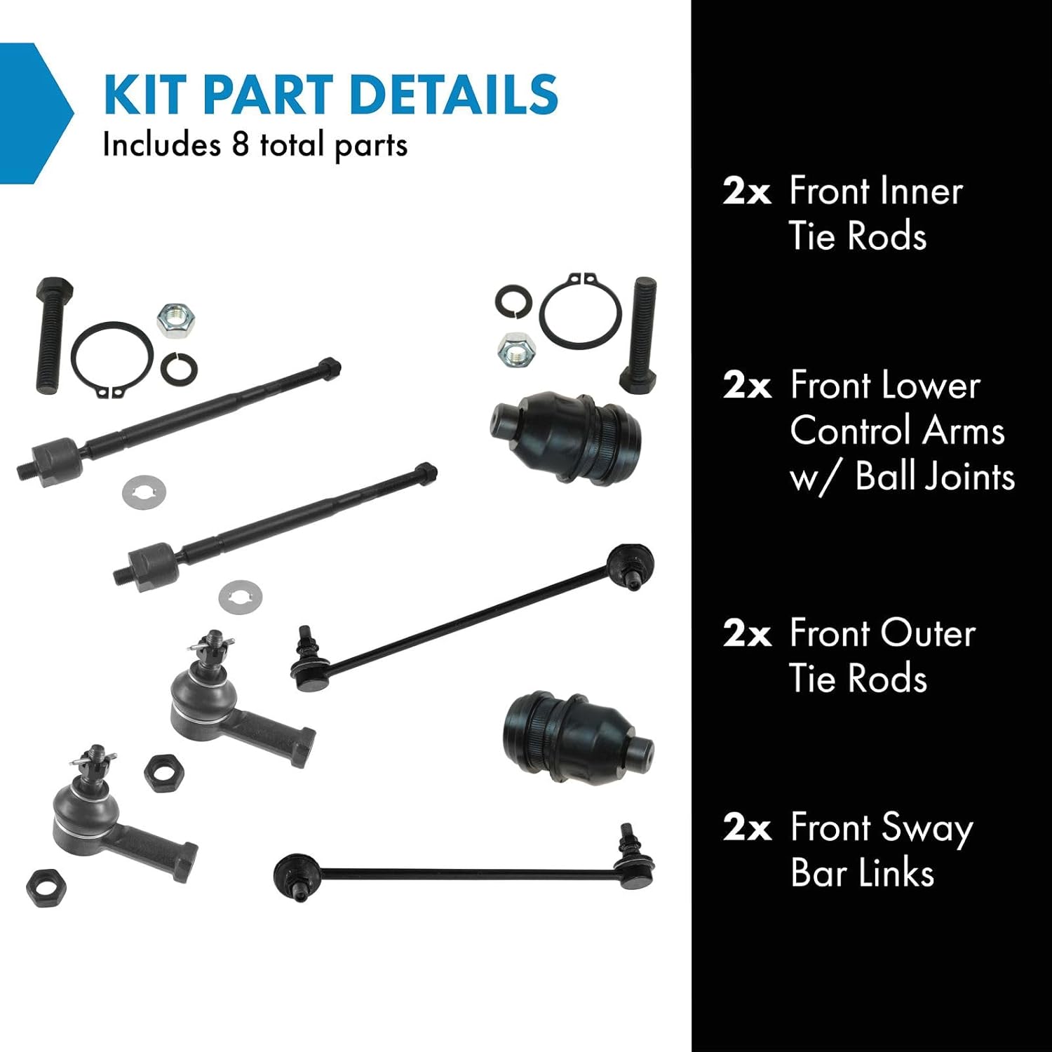 TRQ Front Steering & Suspension Kit Ball Joint Sway Bar Stabilizer Link Tie Rod Compatible with 2001-2005 Chrysler Sebring Dodge Stratus 2000-2005 Mitsubishi Eclipse 1999-2003 Galant