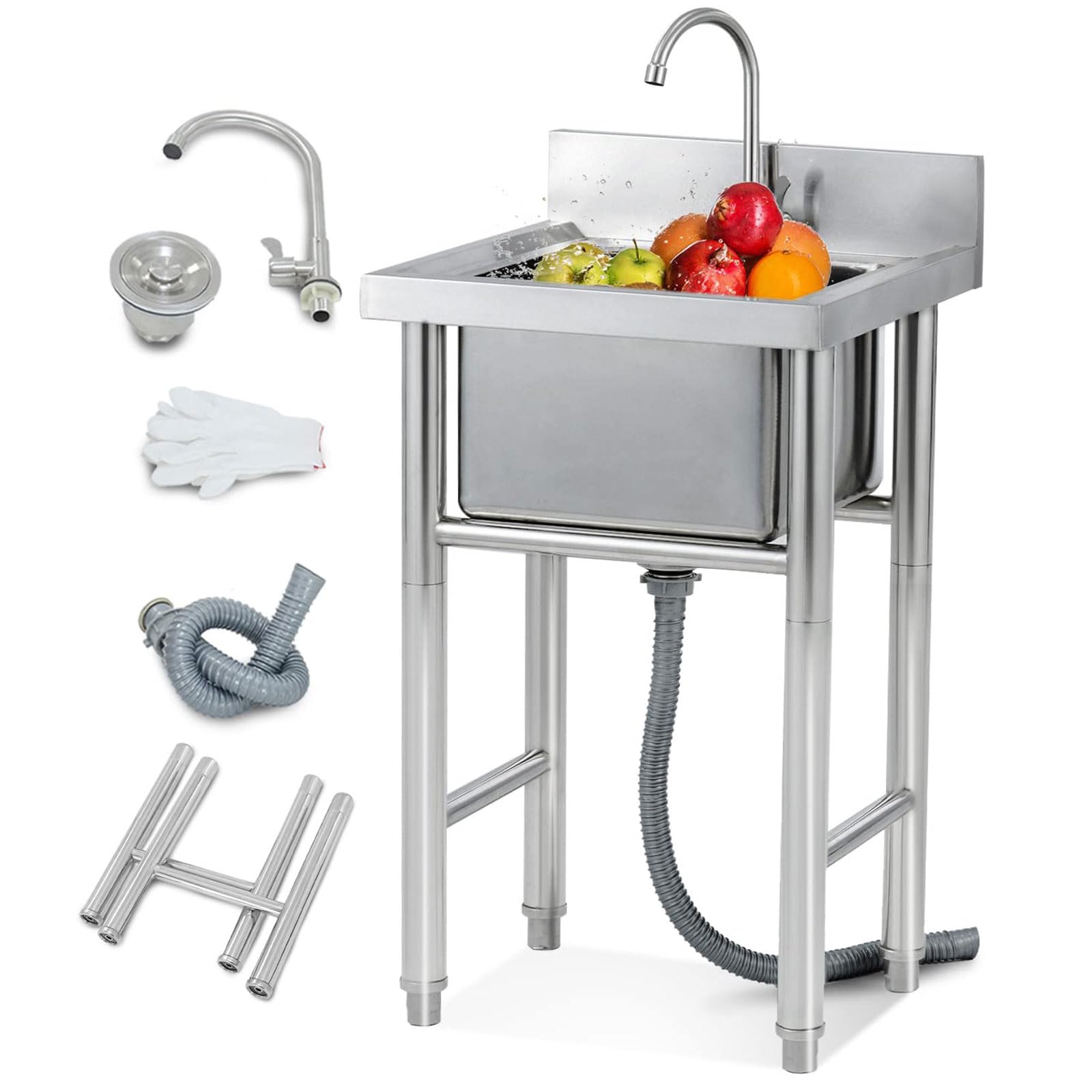Fregadero utilitario Independiente de un Solo Seno con Agua Caliente y fría, de Acero Inoxidable, para Cocina y baño, Estilo rústico.